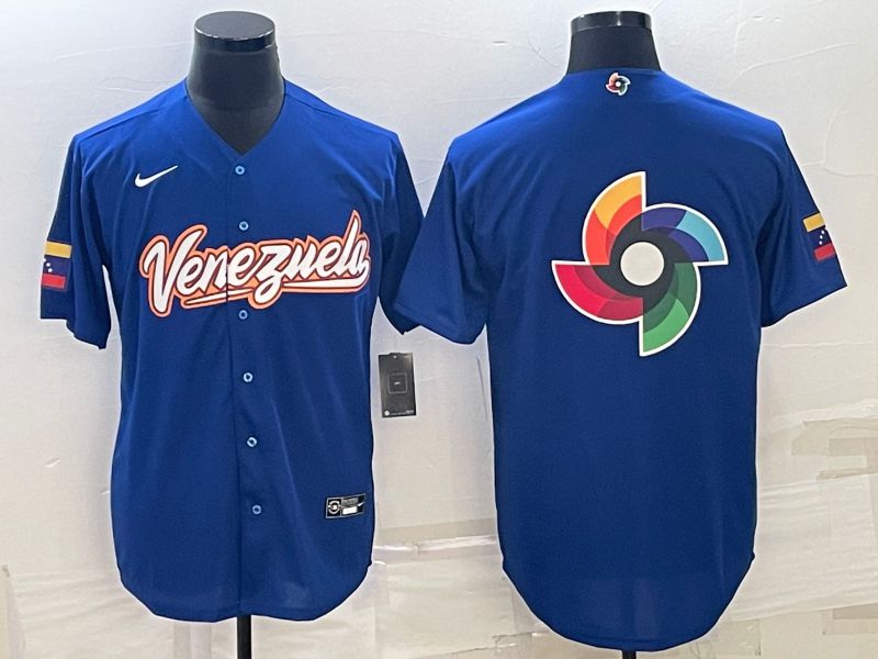 Men 2023 World Cub Venezuela Blank Blue Nike MLB Jersey4->youth mlb jersey->Youth Jersey